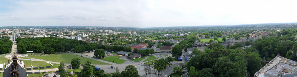 Widok miasta Częstochowa z wysoka, w kierunku dzielnicy Raków